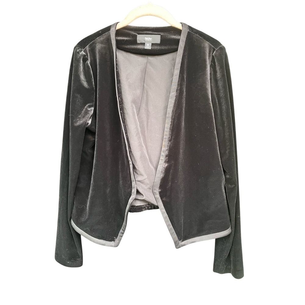 Mossimo Black Velvet Open Front Cutaway Blazer Size M Whimsigoth Holiday